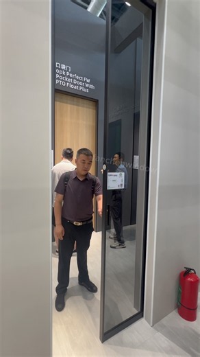 Pocket sliding door concealed inside the wall.