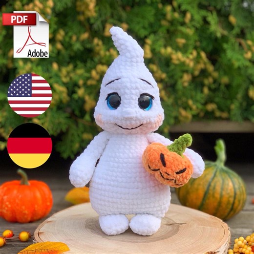 Crochet Pattern Amigurumi Halloween Ghost and Pumpkin PDF File in English and German - Etsy