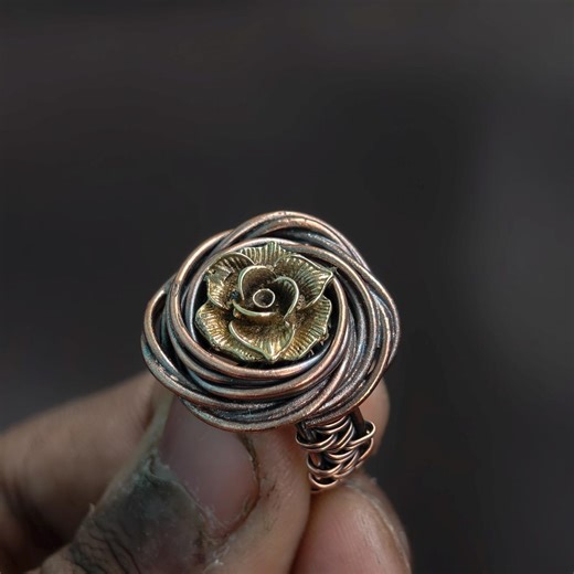 Copper Wire Wrapped Rose Ring, Handmade Floral Statement Ring, Rustic Boho Jewelry, Adjustable Artisan Copper Flower Ring Gift for Her - Etsy