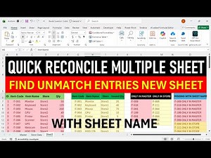 Quick Reconcile Multiple Excel Sheets | Find Unmatched Data in New Sheet (100% Automatic)