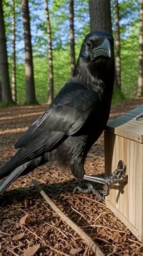 Smart crow decided to open the box 🧩🐦/ Amazing animal intelligence