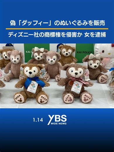 「ダッフィー」の偽物のぬいぐるみを販売 ディズニー社の商標権を侵害か 裁縫業の女（40）を逮捕 #ディズニー #ダッフィー #シェリーメイ #ぬいぐるみ #山梨 #tiktokでニュース #YBS