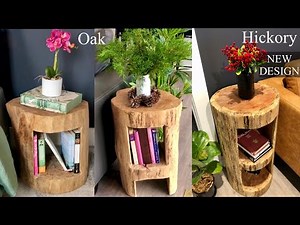 Wood Stump Side Table with Book Shelves | DIY