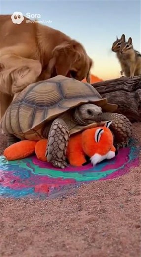 Hero Dog Rescues Toy Stuck Under Massive Tortoise! #doghero #tortoise