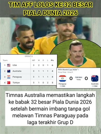 AUSTRALIA LOLOS KE 32 BESAR PIALA DUNIA 2026 SETELAH BERMAIN IMBANG MELAWAN PARAGUAY