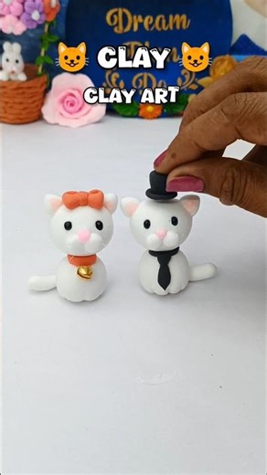 Cutest Mini Cat Pair Ever Made 🐱✨ Clay Art #shorts