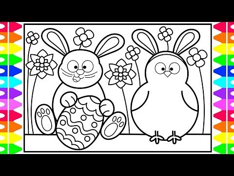 How to Draw the Easter Bunny Step by Step for Kids 🐰🌈🐥Easter Drawings | Easter Coloring Pages