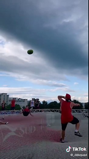 Double bouncing a watermelon on worlds biggest trampoline part 1 😳😎 Who wants to see part 2? #ddsquad