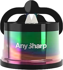 AnySharp – CHEF – Hands Free Knife Sharpener - Easy to Use Sharpening Tool w/PowerGrip Suction Base and 20-Degree Pre-set Angle - For All Knives: Chef’s, Serrated, and Hardened Steel - Oil Slick