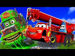 Lightning McQueen truck crane and Tow Mater VS MACK Crazy Truck Slime – New Mods for BeamNG.drive