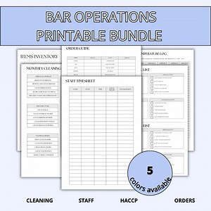 Bar Operations Printable Bundle | Cleaning Logs, Order Guide, Staff & HACCP Templates for Bars - Etsy