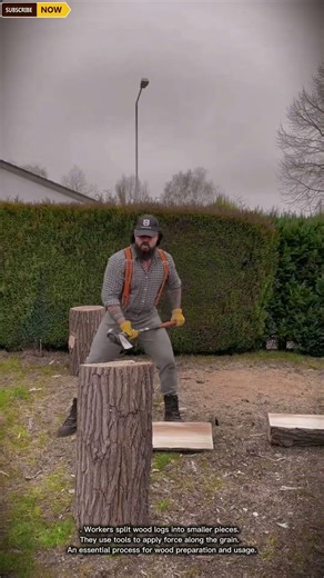 Wood Splitting Process for Preparing Timber in Construction and Firewood Production#machine #farming