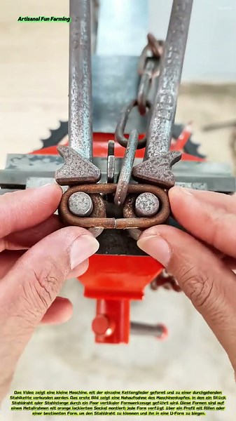 Verbindung von Stahldrähten zu einer durchgehenden Kette durch mechanisches Biegen und Verriegeln