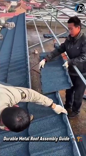 Metal Roof Panel Installation Process 🏠🔩 #Construction #Roofing