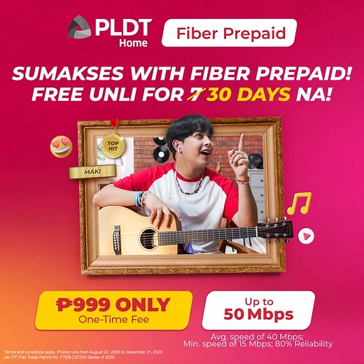 PLDT Home Fiber Prepaid, unli Fiber for only ₱999 One-Time Fee. Free Unlimited Internet for 30 days na. For as low ₱23.30/day at wala ng monthly bills. Apply na! | PLDT Home