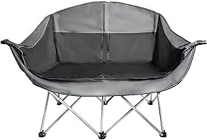 WILDROOTS Outdoor Folding Double Camping Chair Adults 2 Person,Heavy Duty 600 LBS Loveseat with 2 Cup Holder,Portable Carry Bag Included for Camping,Lawn,Backyard,Movie