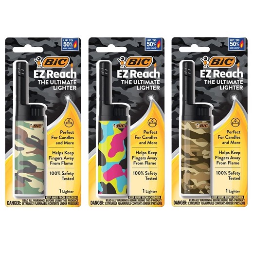 BIC EZ Reach Lighter, Camouflage, 3 Count Pack (Assortment of Designs May Vary)