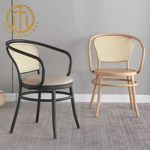 [Hot Item] American Solid Wood Retro Home Dining Chair Wrought Iron Armrest Hotel Rattan Chair