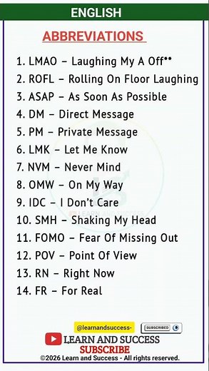 14 English Abbreviations You NEED to Know! 📲 #Shorts