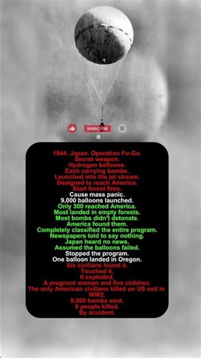 Japan sent 9,000 bombs to destroy America. Only 1 worked. It killed 6 civilians at a picnic.