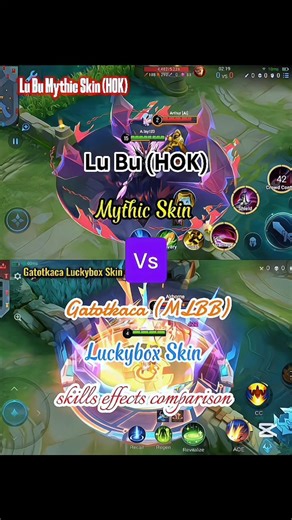 Lu Bu Mythic Skin (HOK) Vs Gatotkaca Luckybox Skin (MLBB); skills effects comparison #hok #vs #mlbb