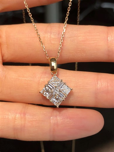 14k Yellow Gold Multi-shape Lab Grown Diamond Pendant Gift For Her 1.16Ctw