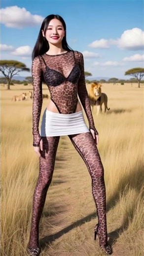 Wild Dance on Savanna! 🐆 A leopard-print girl gazing at a lion | African Safari Dance #Shorts #on...