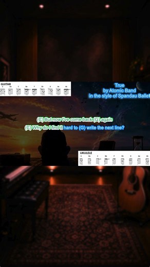 True by Spandau Ballet play along with scrolling guitar chords and lyrics