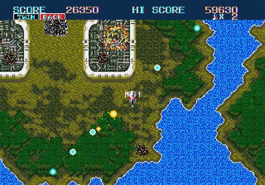 Thunder Force II on the Mega Drive (Technosoft/1989) was one of the first third-party games on the system and a launch title in North America. Alternating top down and side viewed stages, it also features standout music, specially for an early title.Ported from the X68000 version (1988), while the original 1983 Thunder Force game was released on the Sharp X1 and other Japanese computers.