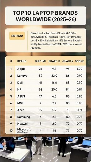 Top 10 Laptop Brands Worldwide (2025–26) | Gazett.eu Global Ranking #bestlaptops