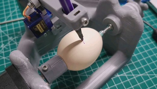 【机器人编程】3D打印制作的画蛋机，如何精准得在鸡蛋上画图写字，亲子DIY游戏。