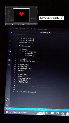 Love Python❤️ #belajar #coding #python #teknikinformatika #anakteknik #untilifoundyou #love #programming #sourcecode #turtle