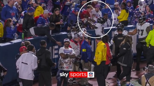 Baltimore Ravens vs Buffalo Bills: Lamar Jackson shoves fan after a slap to the helmet