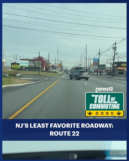TOLL OF COMMUTING 🚗 News 12 viewers voted Route 22 as their least favorite road to drive on in the state, with Garden State Parkway coming in second. - https://bit.ly/44gQIGW | News 12 New Jersey