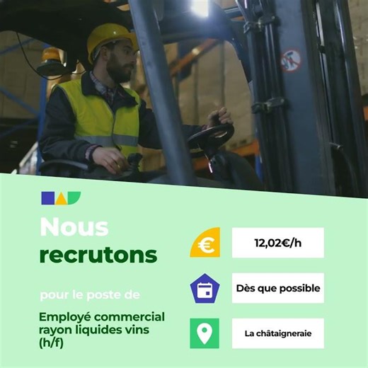 Nouvelle offre : Employé commercial rayon liquides vins (h/f) à La châtaigneraie