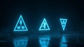 Glowing Triangle Symbols in Futuristic Blue Light Stock Video - Video of simple, symbol: 389328371