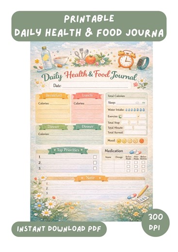 Printable Daily Health & Food Journal Wellness Planner (digital Download A4) - Etsy