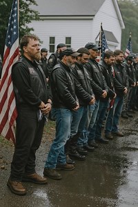 300 bikers gathered around a nine-year-old girl’s funeral to block a hate group that had promised to protest because her father, a soldier, died in Afghanistan—and they believed soldiers were killers who deserved no respect. From my apartment window, I watched as motorcycle after motorcycle arrived at dawn. Their engines were quiet, almost respectful, as they formed a wall of leather and steel around the small church where little Emma would say her final goodbye to her father. The notorious hate