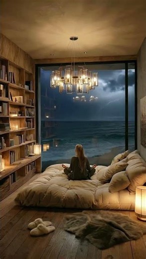 Cozy Oceanfront Bedroom with Thunderstorm Sounds 🌊⚡ #cozynights