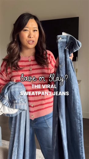 Sandy on Instagram: "Comment “WANT IT” to get a link to these viral sweatpant jeans sent to your DM! This is just the beginning of my journey with them… but what do you think? Do they look like actual denim?? If you own these, are they worth the splurge??? Get sizing info and shop this reel - https://liketk.it/5IvcN #sweatpantjeans #viralsweatpantjeans #sweatpantdenim #midsizeblogger #amazonfashionfinds"