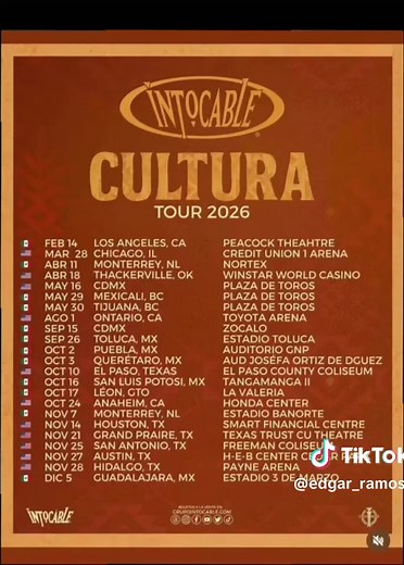 Intocable Cultura Tour 2026 #Intocable #culturatour #regionalmexicano #rolitas #norteñas #paradedicar #romonticas #fyp @Grupo Intocable