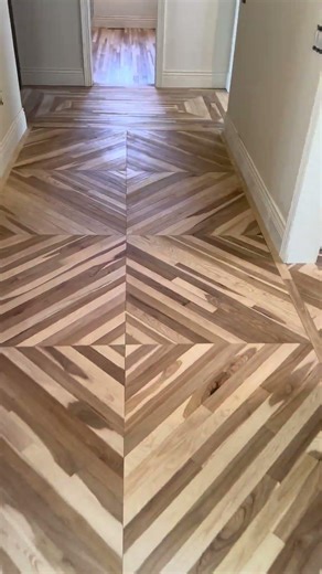 Raw chevron floor—hand-cut details. Follow for stained reveal! 🔥 #flooring #diy #design