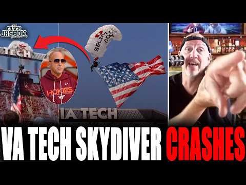 Coach JB Reacts To Virginia Tech Skydiver CRASHING At Virginia Tech Spring Game!