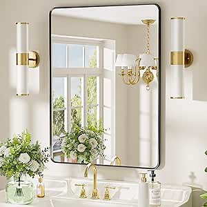 24x36 inch Black Bathroom Mirror, Wall Mount Vanity Mirror | Metal Framed Rounded Rectangle, HD Tempered Glass, Aluminum Frame, Horizontal or Vertical Hanging, Modern Home Decor