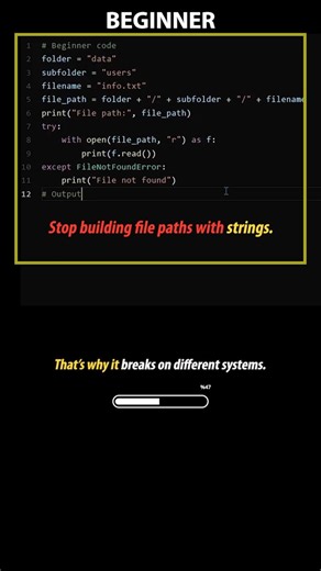 Python Beginner vs Pro - Stop Using Strings to Build File Paths (Python TIP 32) #python #coding