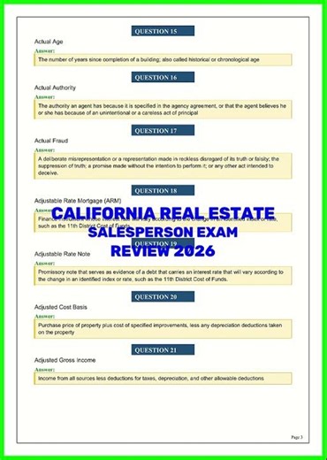 California Real Estate Salesperson Exam Review 2026 | Questions & Answers