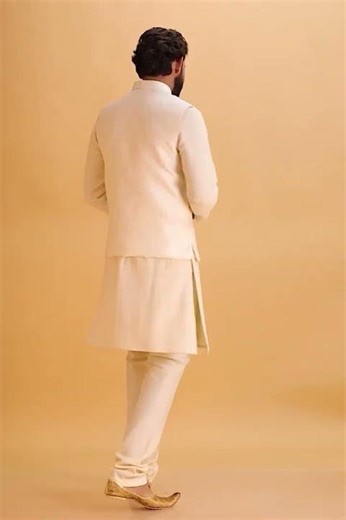 The Perfect Reception Look: Cream Embroidered Nehru Jacket with Kurta #ethnicwear #mensfashion