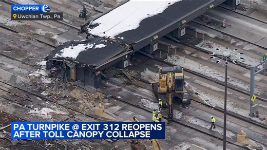 Turnpike reopens after canopy collapses at Downingtown interchange