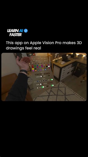 Learn AI Faster | Artificial Intelligence (AI) on Instagram: "AirDraw on Apple Vision Pro turns your physical space into a true 3D canvas. Instead of drawing on a flat screen, you sketch directly in the air, with your artwork existing at real scale around you. When physics is enabled, the drawings respond to gravity, collisions, and movement, making them feel like real objects placed in your room rather than digital overlays. The app itself is not generative AI. However, AI and machine learning 