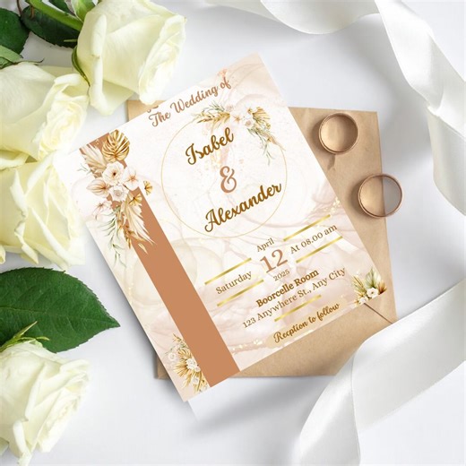 Floral Wedding Invitation Template, Modern Minimalist Design (digital Download) - Etsy